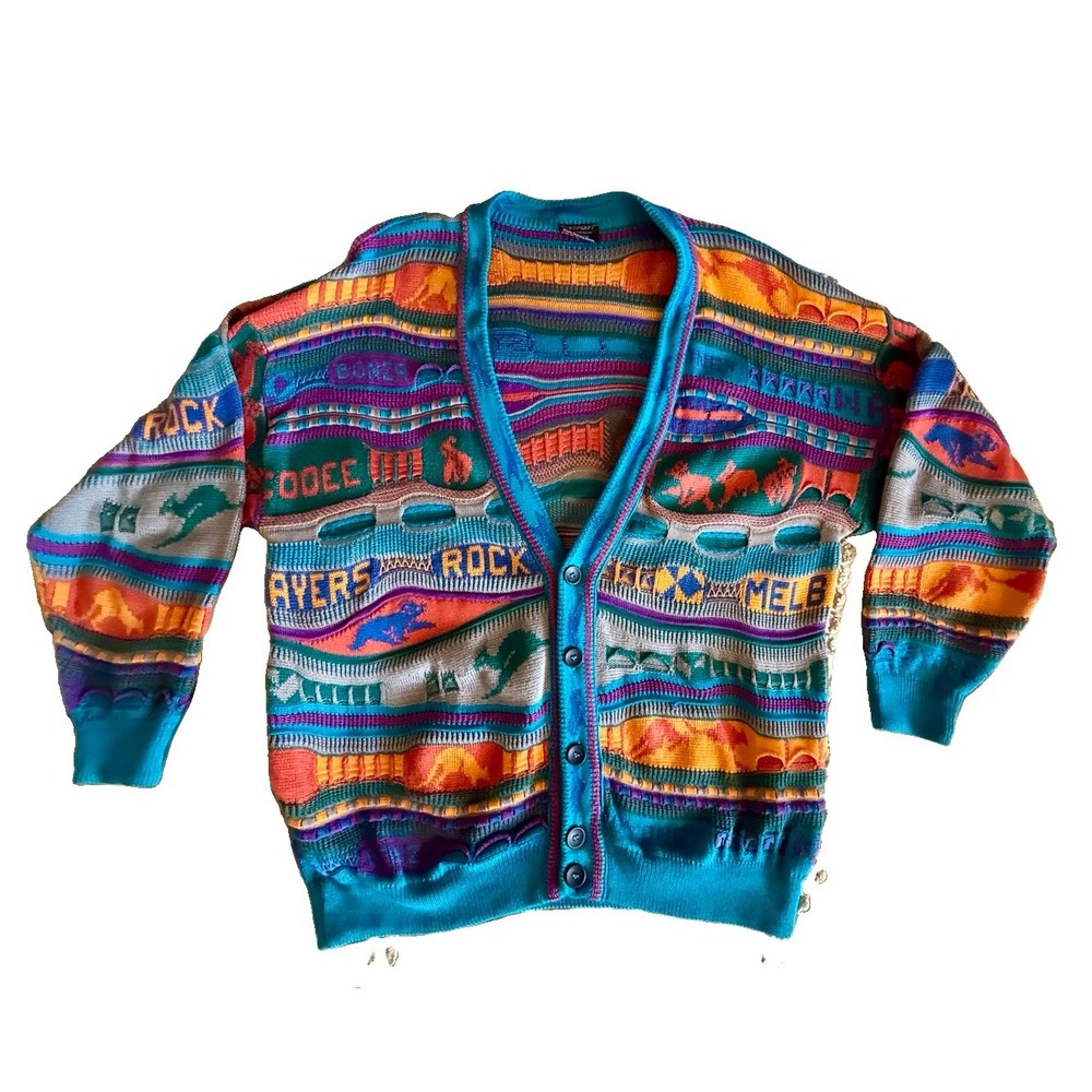 Vintage HySport Australia 100% Cotton Cardigan Sweater Men's Size 14 Coogi Style